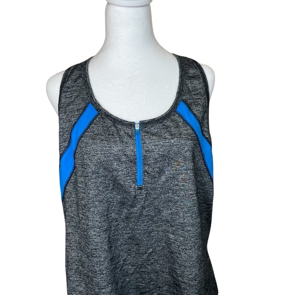 LIVI Lane Bryant Active Racerback Tank Zip Front Gray Blue Top Plus 18/20 Gym - Picture 2 of 8